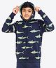 Ariel Cotton Knit Full Sleeves  Sharks Printed Hooded Sweatshirt - Navy Blue