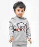 Ariel Cotton Knit Full Sleeves Teddy Bear Patch Detailed Hooded Sweatshirt - Grey Melange