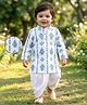 EARTHY TOUCH Single Jersey Knit Full Sleeves Kurta Dhoti Set with Floral Print - White