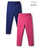 Arias Cotton Elastane Knit Full Length Solid Colour Leggings Pack of 2 - Fuschia & Navy