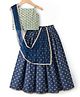 Pine Kids Woven Sleeveless Choli Lehenga Set with Dupatta Sequin Detailing & Floral Glitter Print - Navy Blue