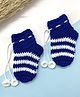 Little Peas Striped & Tassels Detailed Handmade Crochet Socks - Navy Blue & White