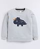 Little Ninja Cotton Knit Full Sleeves Dinosaur Patch Embroidered Light Winter Sweatshirt - Grey