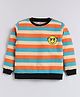 Little Ninja Cotton Knit Full Sleeves Striped & Smiley Printed Light Winter Sweatshirt - Orange