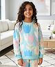 Anthrilo Fleece Knit Full Sleeves  Floral Printed Light Winter Sweatshirt - Aqua