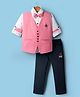 Rikidoos Full Sleeves R Text Patch Detailed 3 Piece Suit Set With Bow - Pink & White