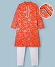 EARTHY TOUCH Single Jersey Knit Full Sleeves Kurta Pajama Set With Floral Print - Orange
