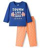 Doodle Poodle Single Jersey Knit Full Sleeves Night Suit With Text Print - Navy Blue & Orange