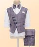 Rikidoos Full Sleeves Checked 3 Piece Suit Set With Bow - Purple & White
