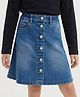 Arias Cotton Woven Washed Skirt With Stretch & Front Button Detailing - Blue