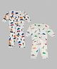 Tiny Bugs  Cotton Knit Pack Of 2 Full Sleeves Dinosaurs Printed Thermal Vest & Pant Set - White