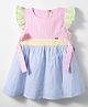 ToffyHouse Cotton Woven Frill Sleeves Striped Frock With Bow Applique - Multicolor