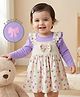 Babyoye 100% Cotton Knit With Eco Jiva Finish Floral Printed Frock with Full Sleeves Inner Tee & Bow Applique - Lavender & Cream