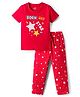Doodle Poodle 100% Cotton Knit Half Sleeves T-Shirt & Pajama Night Suit with Star Print - Red