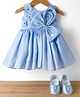 Bluebell Satin Woven Sleeveless Party Dress with Floral Bow Applique & Booties - Light Blue