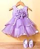 Bluebell Tissue Woven Sleeveless Party Frock With Floral Applique & Booties - Purple