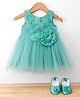 Bluebell Net Woven Sleveless Party Dress with Floral Applique & Booties - Mint Green