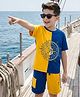 OLLINGTON ST. Cotton Knit Half Sleeves Printed T-Shirt & Knit Shorts Set - Navy Blue