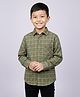 tiny toonzzz Cotton Blend Woven Full Sleeves Checked Shirt - Olive Green