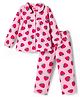 Babyhug Cotton Knit Full Sleeves Co-ords Night Suit With Strawberry Print - Pink