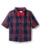Babyhug Cotton Woven Full Sleeves Checks Shirt With Bow - Navy Blue & Red