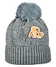 Kid-O-World Knit Dinosaur Applique Detailed & Pom Pom Embellished Cap - Grey - Circumference 46 Cm
