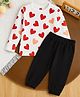 Luke and Lilly Cotton Blend Knit Full Sleeves Hearts Printed Tee & Joggers Set - White & Black