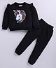 M'andy Fleece Knit Full Sleeves Unicorn Patch Detailed Light Winter Sweatshirt & Jogger Set - Black