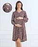 MomToBe Viscose Rayon Woven Full Sleeves Polka Dot Printed Maternity Dress With Side Zipper Nursing Access - Red