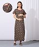 MomToBe Cotton Woven Half Sleeves Geometric Printed Maternity Nighty With Side Zipper Nursing Access - Ink Black