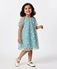 Bonfino Woven Half Raglan Sleeves Party Dress With 3D Floral Applique & Embroidery - Light Blue