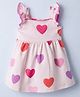 Bonfino 100% Cotton Knit Flutter Sleeves Dress With Heart Print - Pink