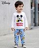 Babyoye Disney Single Jersey Knit Full Sleeves T-Shirt & Track Pant Set With Mickey & Friends Graphics - White & Light Blue
