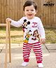 Babyoye Disney Single Jersey Knit Full Sleeves Night Suit With Mickey & Friends Graphics - White & Red