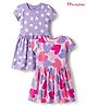 Honeyhap Premium Cotton 100% Cotton Knit Half Sleeves Frocks with Bio Finish Heart & Polka Dot Print Pack of 2 -  Purple Heather & Bright White