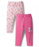 Doodle Poodle Single Jersey Knit Full Length Leggings With Animal Print Pack Of 2 - Pink & Fuchsia