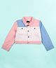 Kiddopanti Cotton Woven Full Sleeves Colour Blocked Crop Jacket - Baby Pink Blue & White