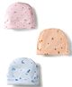 Simply Interlock Knit Baby Caps With Dino & Tree Print Pack of 3 Baby Pink Light Blue & Beige - Diameter 9 cm