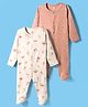 I Bears Interlock Knit Full Sleeves Footed Sleep Suits With Floral Print Pack of 2 - Cream & Peach