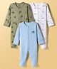 I Bears Interlock Knit Full Sleeves Front Open Sleep Suits with Leaf & Vehicle Print Pack of 3 - Light Blue White & Olive Green