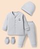 I Bears Interlock Knit Full Sleeves Teddy Bear Printed T-Shirt & Joggers Set With Cap & Mittens - Silver