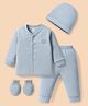 I Bears Interlock Knit Full Sleeves Front Open Night Suit with Cap & Mittens - Light Blue