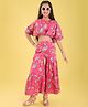 ISHTI Woven Three Fourth Sleeves Paisley Printed Coordinating Top & Pant Set - Pink