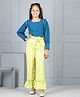 Cutiekins Woven Full Sleeves Pearls Embellished Top & Palazzos Set - Teal Blue & Yellow