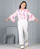 Cutiekins Georgette Woven Three Fourth Bell Sleeves Tie & Dye Top & Trouser Set - Pink & Off White