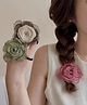 Ziory Set Of 3 Rose Applique Detailed Rubber Bands - Light Green Pink & Off White