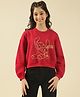 Lil Tomatoes Fleece Knit Lilo & Stitch Featuring Full Sleeves Character Printed Light Winter Sweatshirt - Cranberry