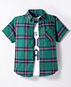 Pine Kids Cotton Woven Half Sleeves Checks Shirt With Text Printed T-Shirt - Green