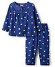 Babyhug Cotton Knit Full Sleeves Co-ord Night Suit With Heart Print - Navy Blue