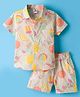 Mini Donuts Cotton Knit Half Sleeves Co-ords Shirt & Shorts Set with Tropical Theme Print - Beige
